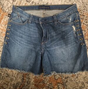 Rock & Republic Medium Blue Distressed Jean Shorts with Stud Accents